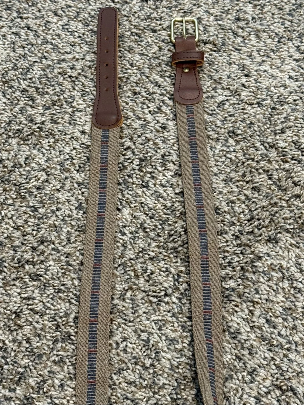 🔥 Vintage 70s 80s Tan Striped Woven Belt Genuine Leather Trim Size 37